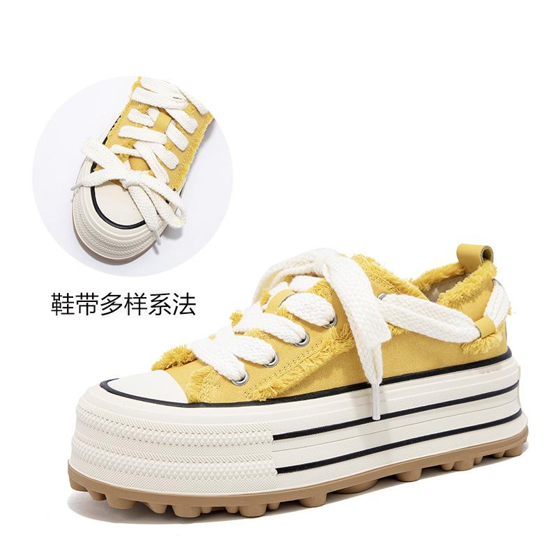 

Модные кроссовки на толстой подошве, парусиновые туфли, женская обувь для увеличения роста, белые туфли, студенческая платформа, торт, осень 2024 42 жёлтый