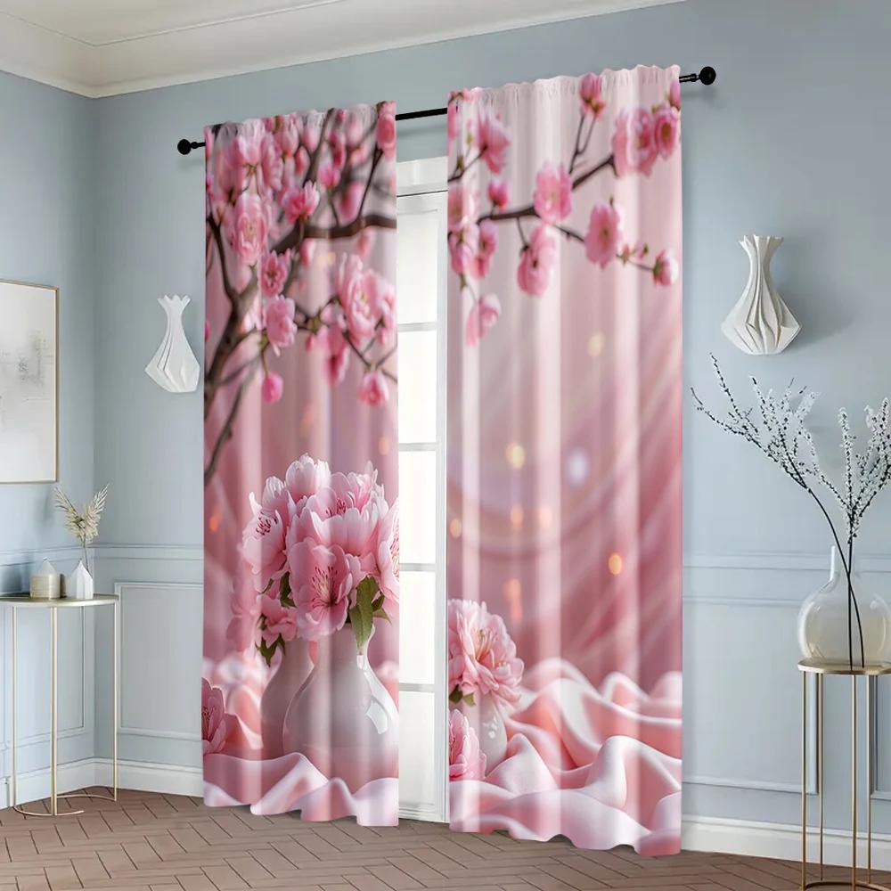 Set Of 2 Creative Curtains Romantic Pink Floral Polyester Without Rod Decorations Clearance Ldeal Living Room Bedroom Curtain Perfect For Area