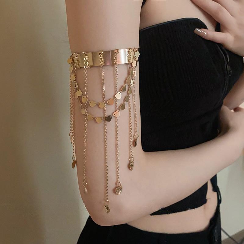 Upper Arm Bracelet Metal Tassel Star Heart Chain Armband Cuff Simple Arm Bangle Armlet Adjustable For Women Girl