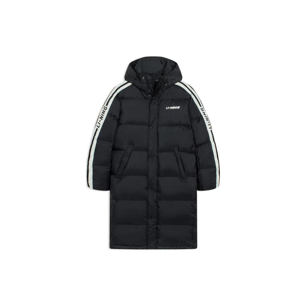 Li Ning Kontrastfarbenes Markenlogo Bedruckte Lange Daunenjacke mit Kapuze Unisex Oberbekleidung Schwarz AYMS335-1