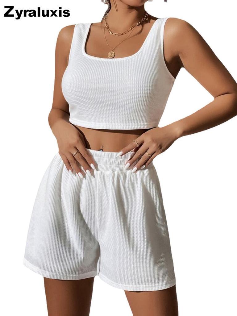 Summer Sweet Girl Breeze Knit Sleeveless Fashion Casual Solid Color Set Cute Girls Outfit