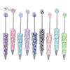 Rhinestone Bling Pens DIY Beadable Pen, Rhinestones And Faux Pearls Beaded Office Desk Accessories Black Ink Ballpoint Pen for School Supplies