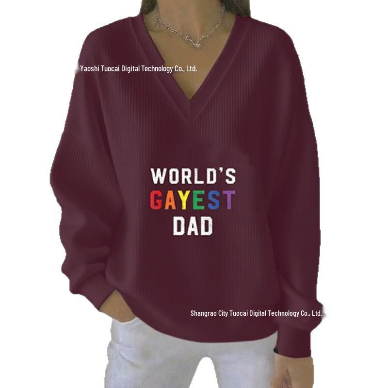 2025 3D Print V-neck Knit Pullover: Versatile Loose Fit Sweater for Autumn/Winter