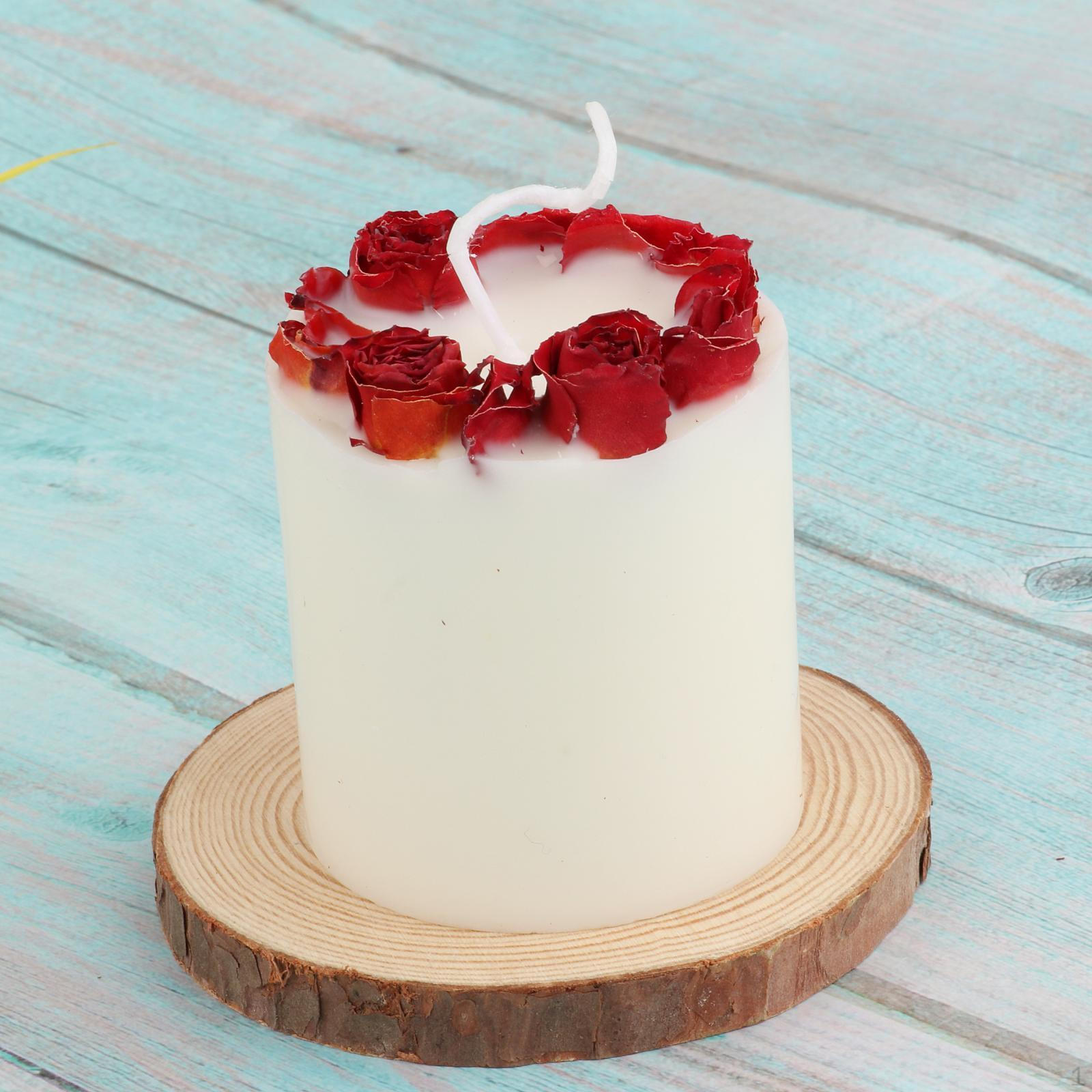 Dried Flowers Roses Long Tealight Fragrance Tea Light Pillar Candles with Flower Rose Orange Red
