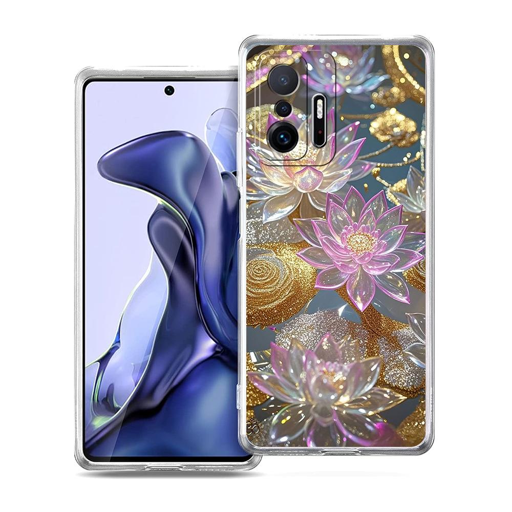 Transparent Phone Case for Xiaomi Mi 15,14,13,12,11,Ultra,13T,12T,Poco,X3,NFC,F3,F6,Pro,Lite Soft TPU Shell Cute White Lotus Bag