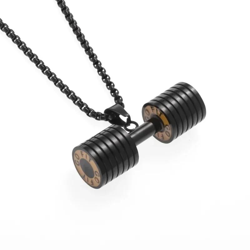 Coole Titanstahl Kurzhantel Anhänger Halskette Langhantel Fitness Anhänger für Männer und Frauen Freizeit Sport Punk Schmuck
