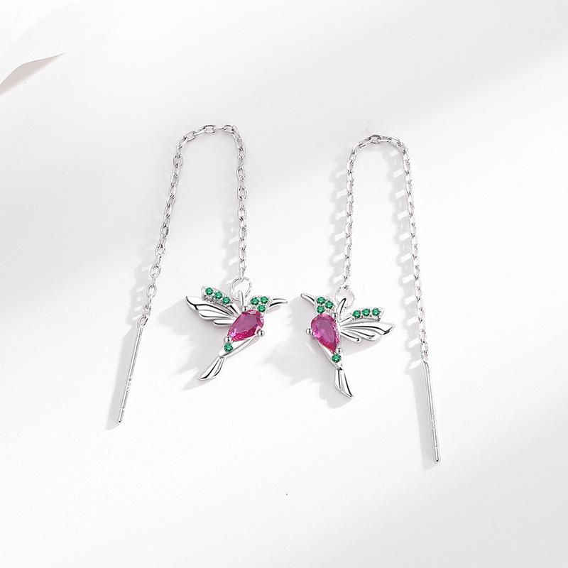 Colorful Hummingbird Earrings - Long Line Bird Design for Women