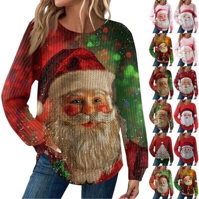 Kadın Moda Uzun Kollu Noel Bol Uzun Kollu Yuvarlak Yaka Günlük Üst