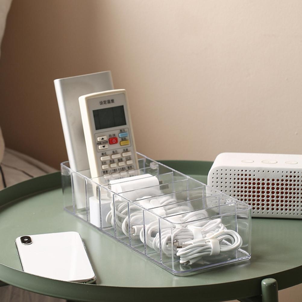 8 Grids Clear Plastic Cable Storage Box Data Cable Storage Container Save Space Cable Management