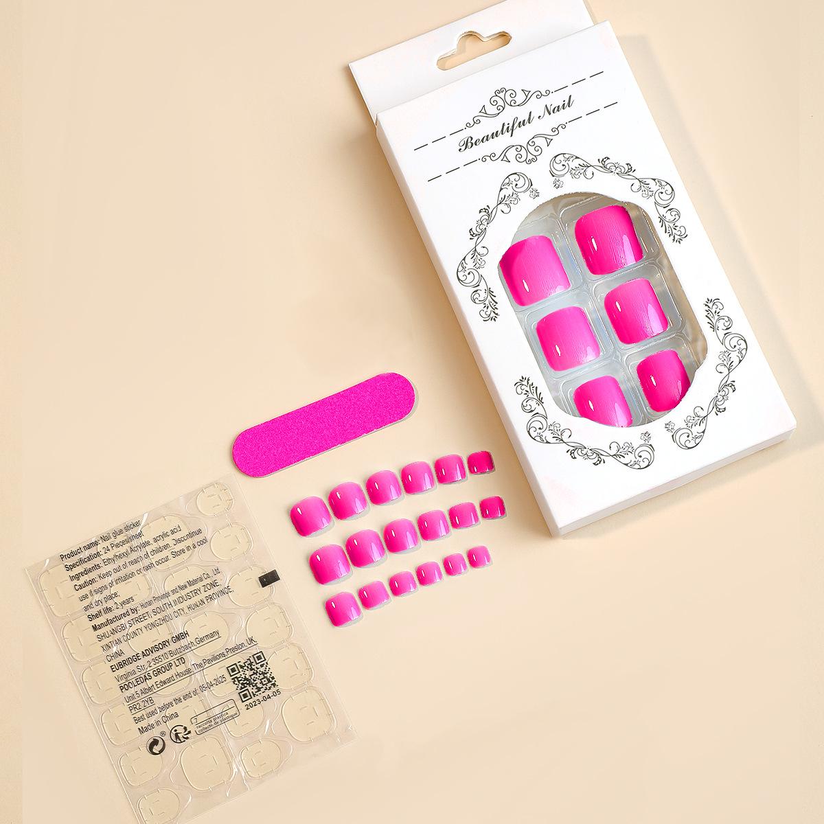 

Розово-красные съемные носимые типсы для ногтей на ногах - Набор из 24 накладных ногтей