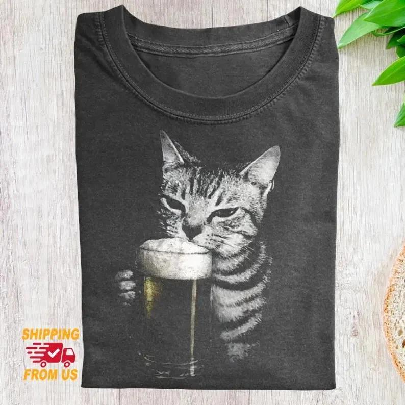 Funny Cat Beer Shirt Drinking Meme Cat Lover Gift Tee 2XL