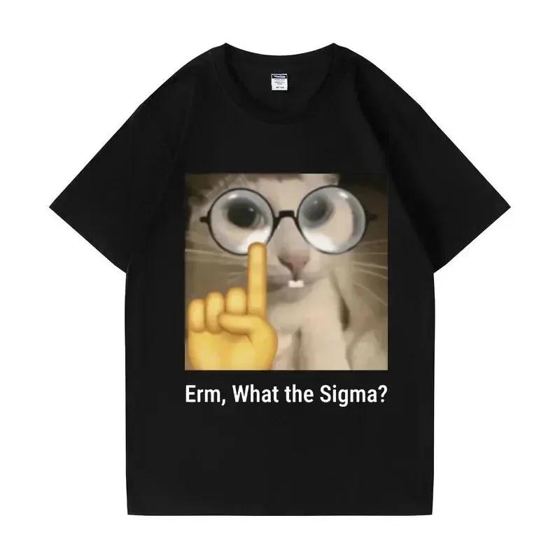 Women T Shirt Cartoon Erm What Sigma Funny Meme T-shirt for Men Women Silly Cat Humor Printed Fashion Tops O-Neck