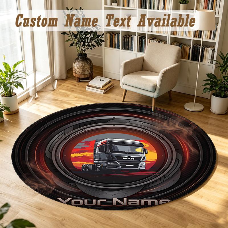 Round Rug Custom NameMAN Truck Pattern Non Slip Carpet Home Floor Decor