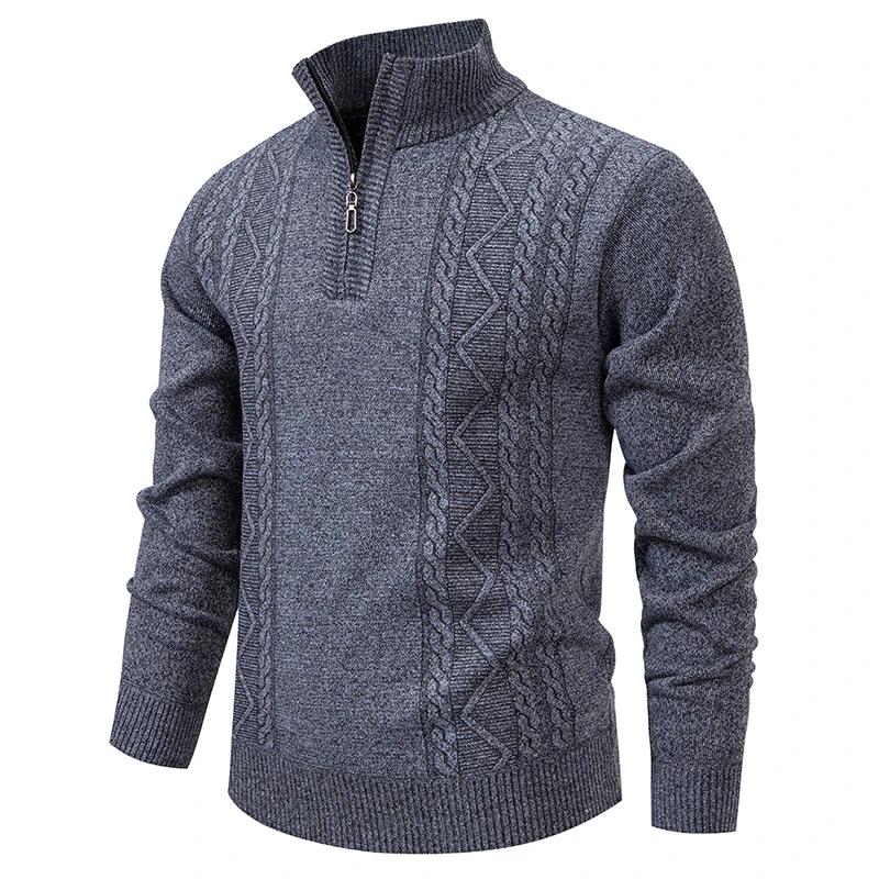 Autumn Winter Men's Casual Pullover Sweater Half Zipper Stand Collar Knitted Pullovers Men Geometric Fashion Warm Knit Sweaters
