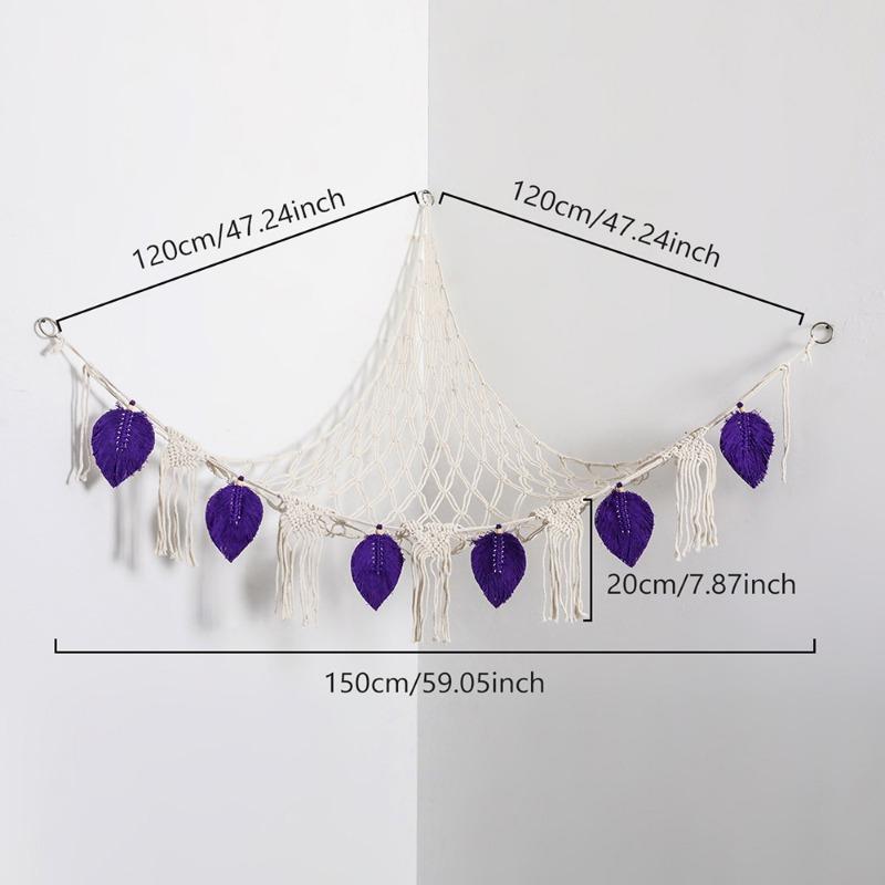 1/2pcs Handmade Cotton Rope Braided Tassel Hanging Storage Net Bohemian Style Home Wall Decoration Multi-functional Storage Net