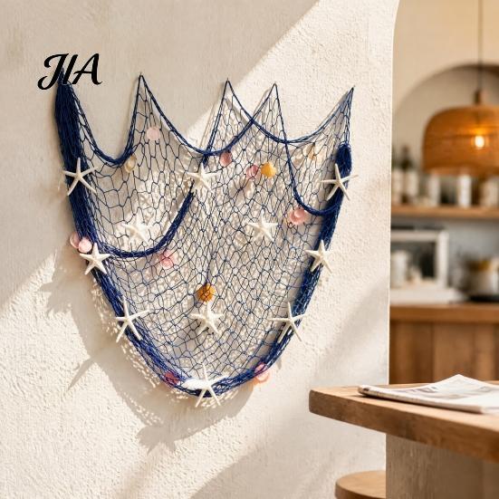 Ocean Inspired Backdrop Fishing Net Wall Decoration, Lighted Coastal Art, Light-Up Decorative Theme Room Decorations Netting Hanging for Beach