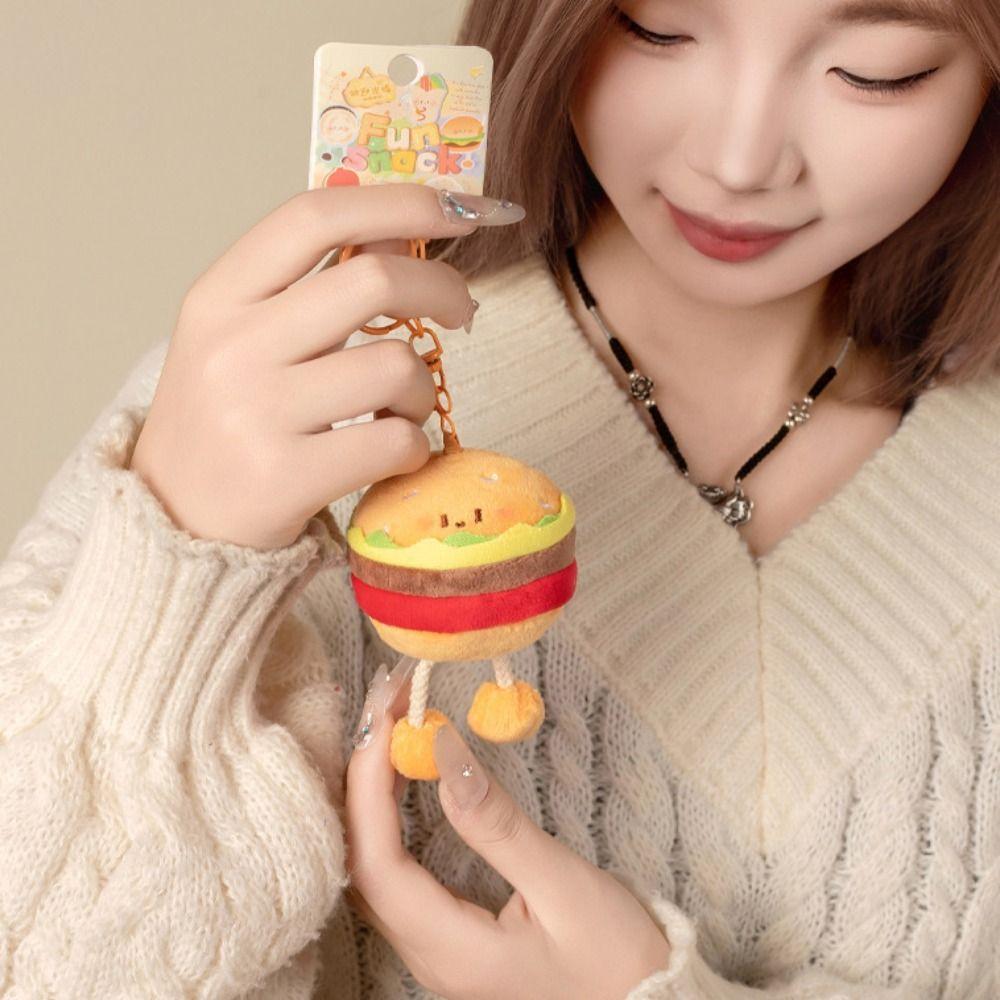 Sausage Hamburg Key Chain Drawing Feet Plush Doll Toy Mini Plush Food Pendant  Decoration