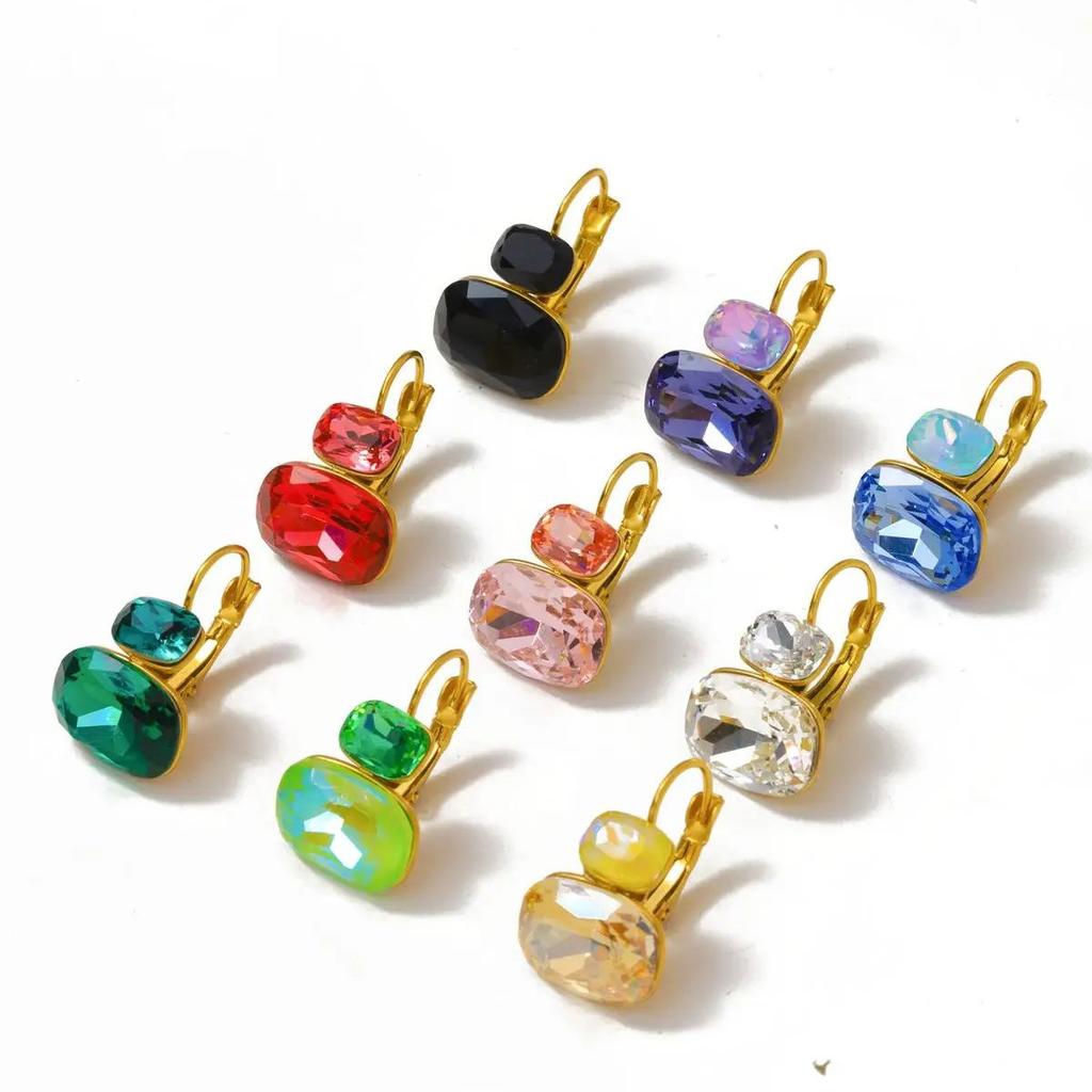 CARLIDANA Ins Fashion 18k Gold Plated Stainless Steel Anti Tarnish Colorful Crystal Summer Earrings and Ring Set Fashion Jewelry