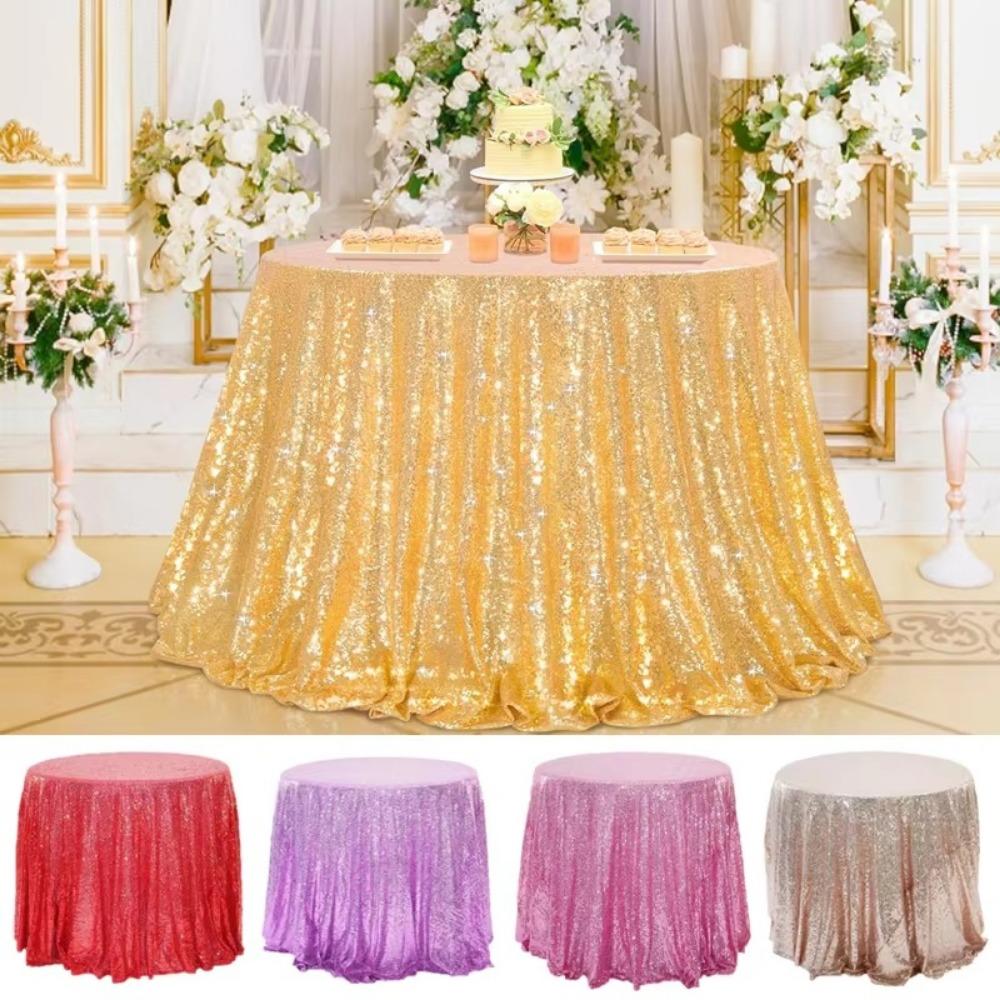Polyester Sequin Tablecloth Solid Color Glitter Tablecloth Sparkling Table Cover  Wedding Birthday