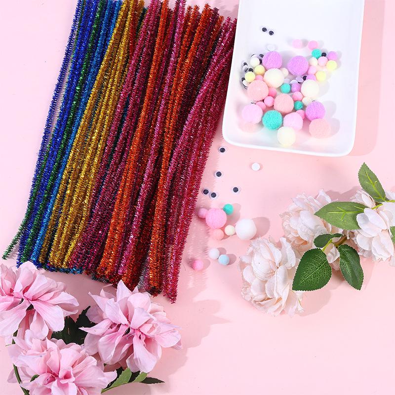 100-Pack Eco-Friendly Glitter Pipe Cleaners - DIY Educational Tinsel Chenille Stems for Kids