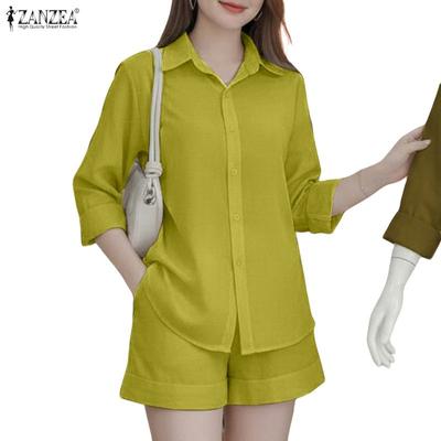 Women 3/4 Sleeve Blouse and Shorts Summer Two Piece Suit Sets
