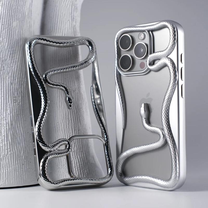 Matte 3D Hollow Snake Soft Phone Case For iPhone 17 Air 16 11 12 13 14 15 Pro Max Plus Plating Heat Dissipation Cover Funda