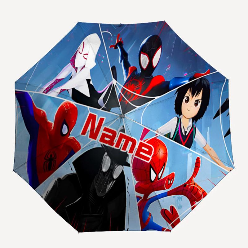 

1pc Spider-Man: Into the Spider-Verse Characters Custom Name Automatic Folding Umbrella - Compact 8-Rib Design, Durable Plastic & Iron, Daily Use 020
