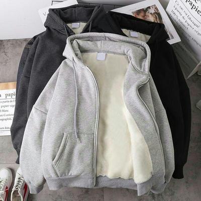 Men's/Women's Warm Plus Velvet Hooded Cardigan - Thick, Loose-Fit, Solid Color Zipper Sweater for Fall/Winter