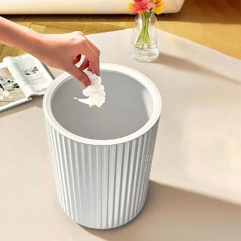 1pc Simple Striped Trash Can, Paper Basket Bin For Bedroom, Living Room, Bathroom, Waste Management Container