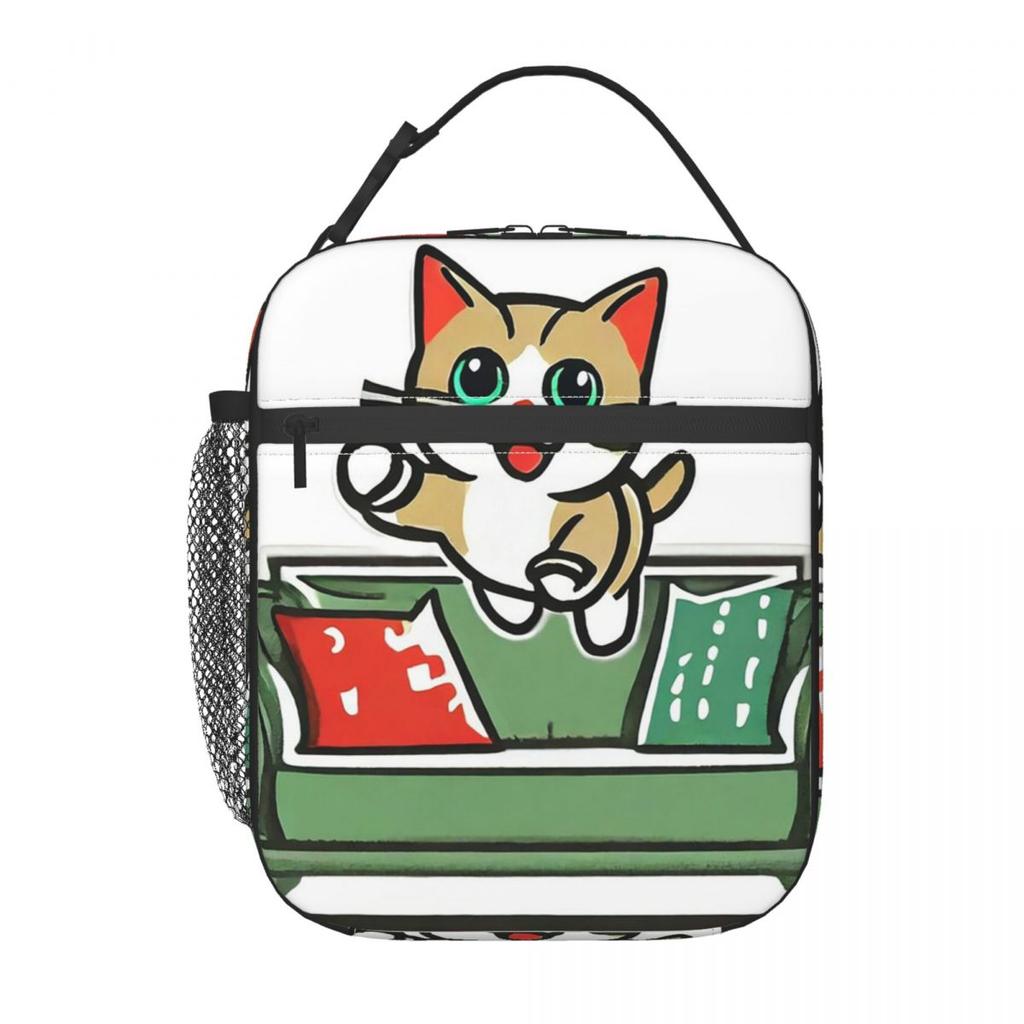 Cartoon Cat In Colour Sofa Insulated Lunch Bag for Kids School Cooler Thermal Food Box Tote Portable Lunch Boxes Container