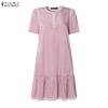 ZANZEA Womens Casual Round Neck Summer Short Sleeve Dress