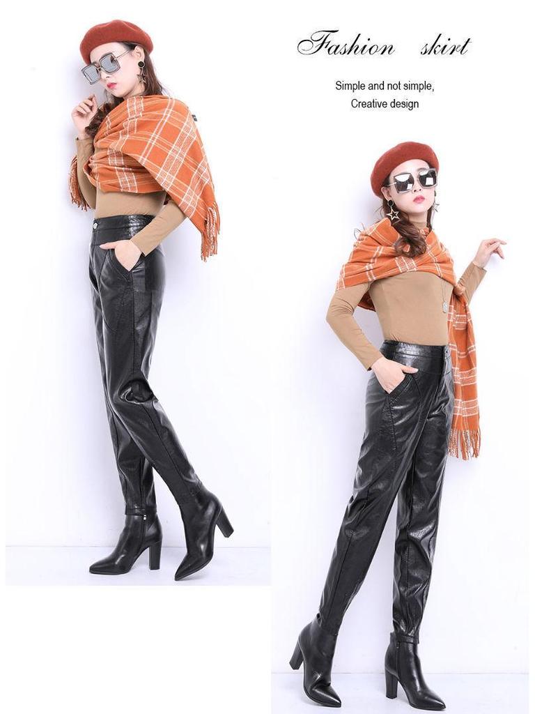 Women's High Waist Wide Leg Loose Velvet Harem Pants - Dark Color, Autumn Winter