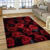 Romantic Red Rose Floral Area Rug with Dark Background for Living Room Bedroom Decor Non Slip Carpet Elegant Style Perfect Gift