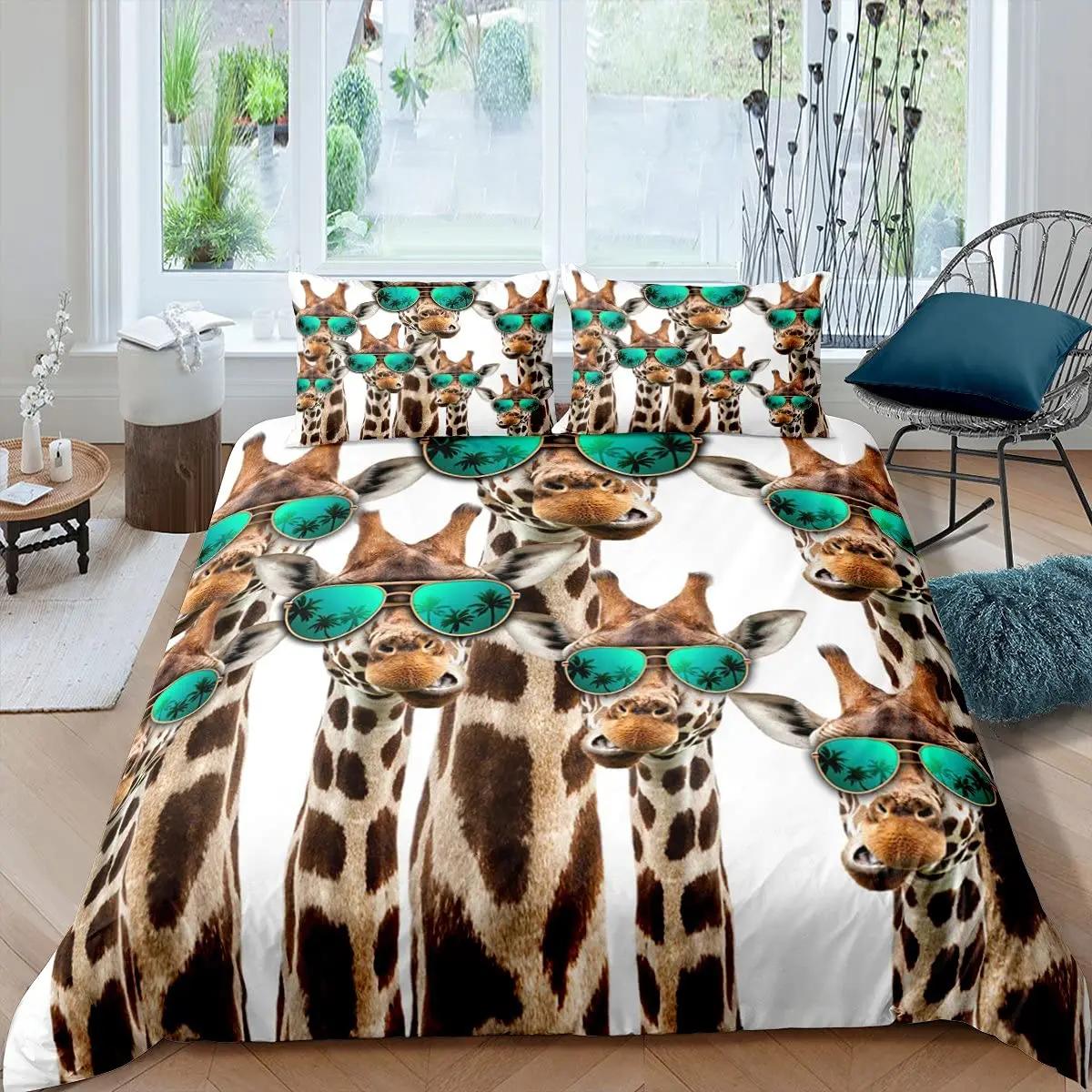 Comforter Giraffe Printed Full Size Giraffe Bedding Sets 3D Animals Theme Comforter Set Giraffe Printed Comforter (quilt)-EU Single(135*200cm)3pcs