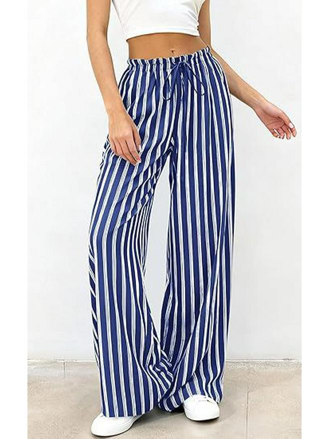 2026 Fashion Striped Elastic Waist Wide Leg Casual Pants