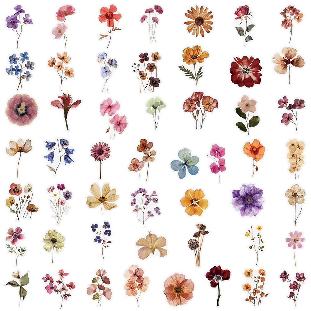 10/30/50pcs Vintage Dry Flower Stickers Watercolor Aesthetic Graffiti Decals DIY Laptop Journal Notebook Transparent Sticker Toy