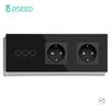 BSEED EU Standard 1/2/3Gang 2Way Wall Touch Switch Light Sensor Switches Wall Socket USB Type-C Crystal Glass Panel 240V Black