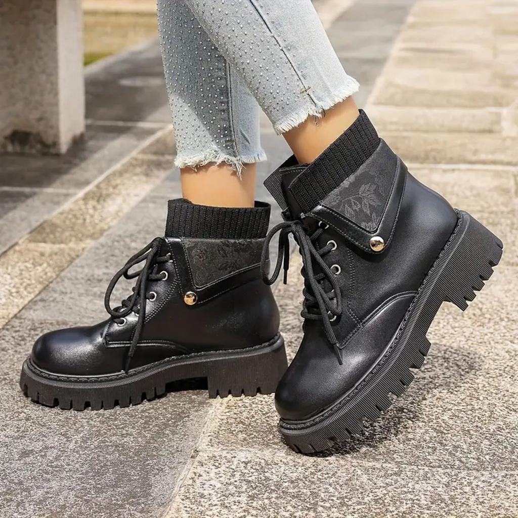 Retro Ankle Boots For Women Winter Large Size Thick Heel Round Toe British Bare Boots For Boots for Women with Heel Comfortable
