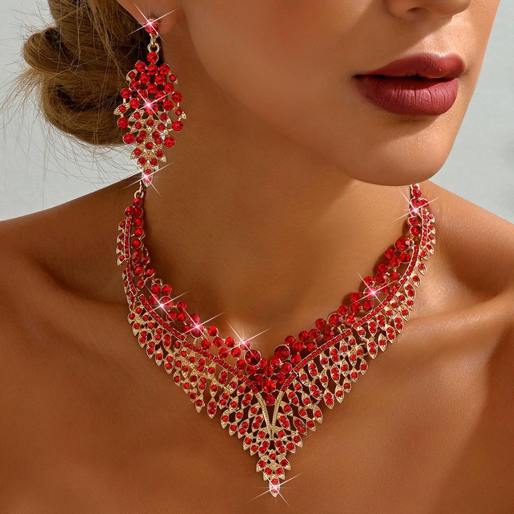 2026 European and American Inlaid Ruby Bridal Jewelry Set Fashionable Versatile Holiday Dating Senior