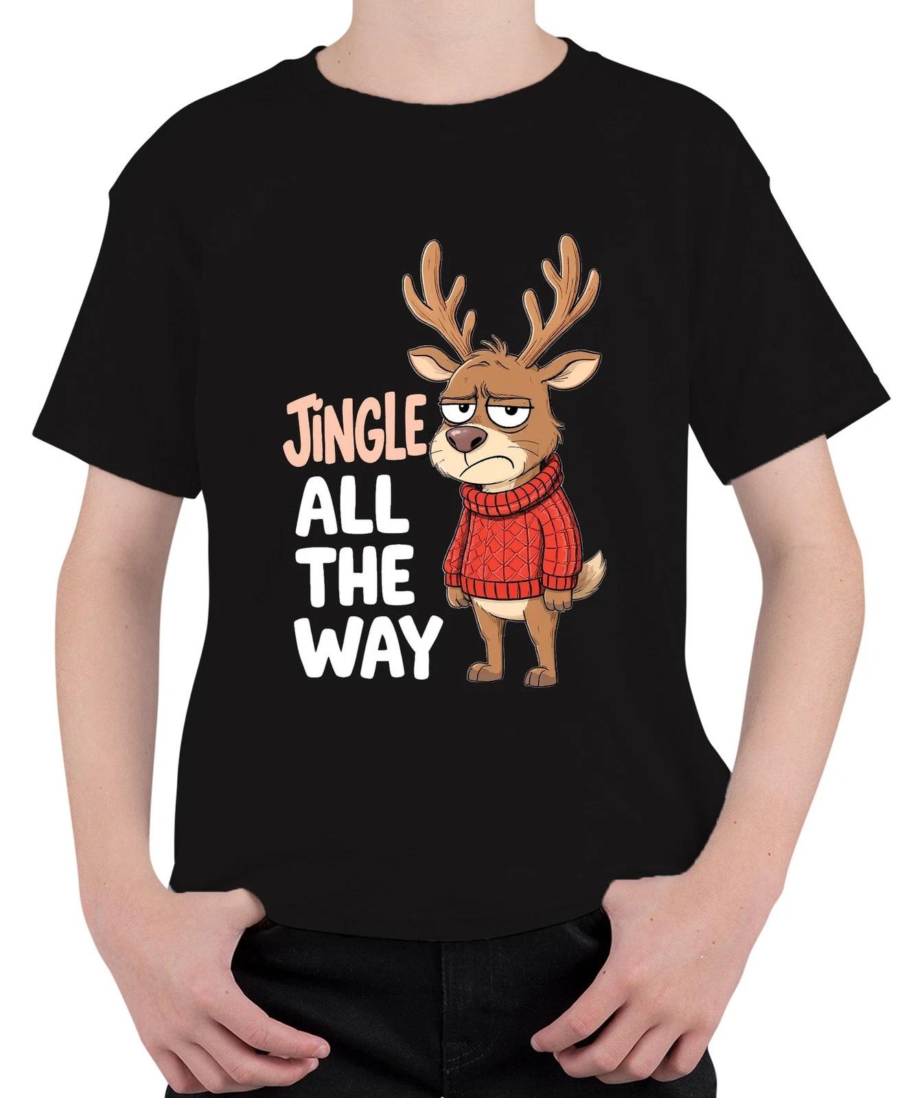Jingle All The Way mürrisches Rentier Weihnachten Cartoon lustig Unisex Kinder T XL