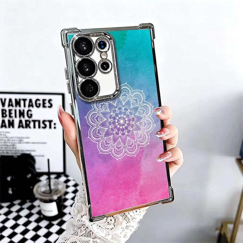 

Mandala Style Pattern Plating Phone Case For Samsung Galaxy S24 S25 FE S26 Edge S23 Ultra S22 S21 Plus S20 Anti-Fall Airabag Cov Samsung S24