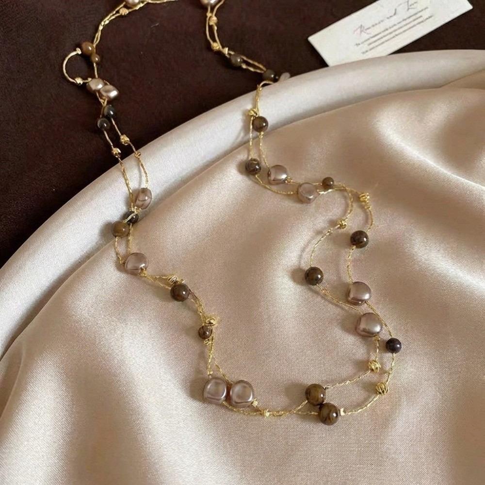 

Colorful Long Sweater Chain Vintage Style Double Layer Chain New Pearl Beads Chain Women s Jewelry