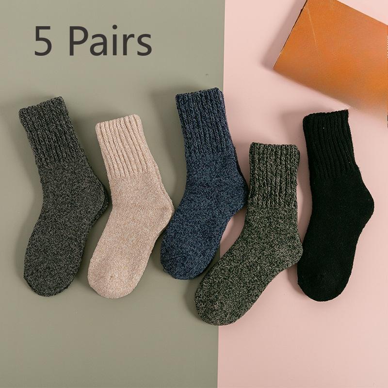 5 Pairs of Women's Winter Thick Warm Solid Wool Tube Socks
