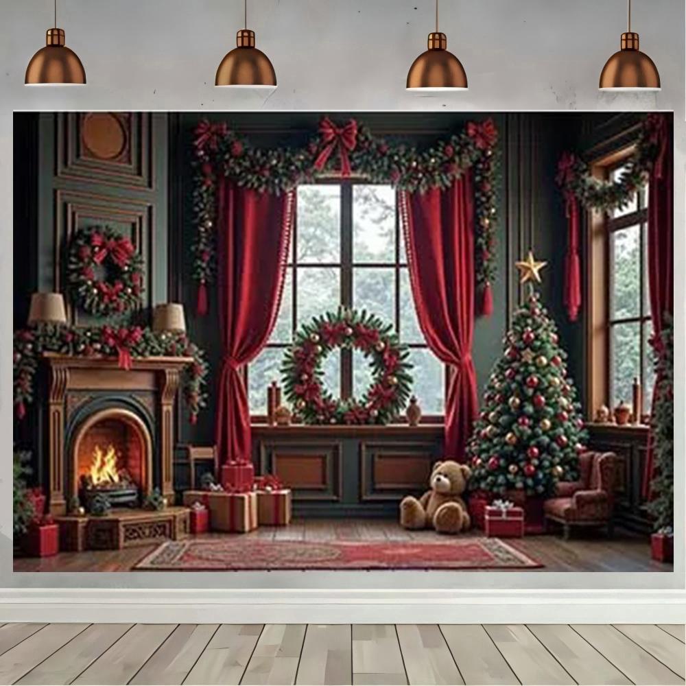 Navidad 2025 cortinas fondo fotografía sala de estar regalos chimenea foto telón de fondo estudio sesión fotográfica Accesorios