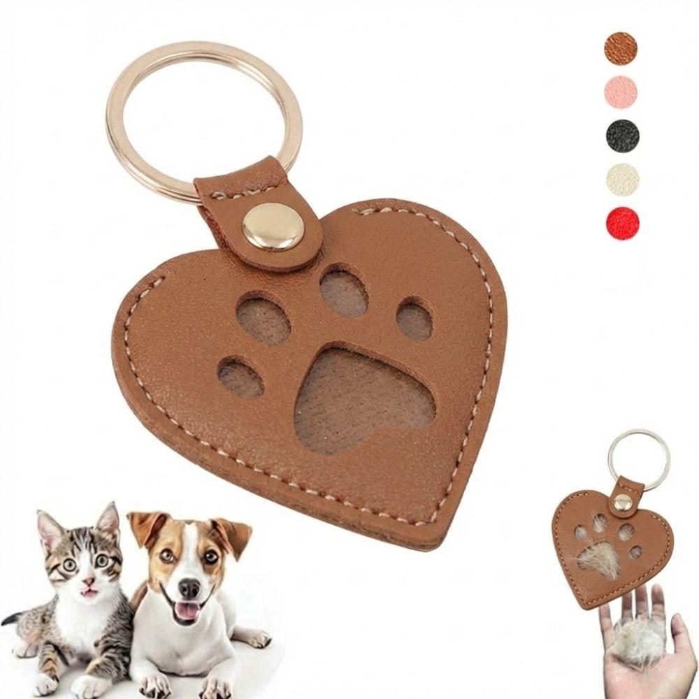 Mini Pet Hair Memorial Keychain PU Leather Cat Paw Keychain Cat Dog Hair Bag  For Pet Owner