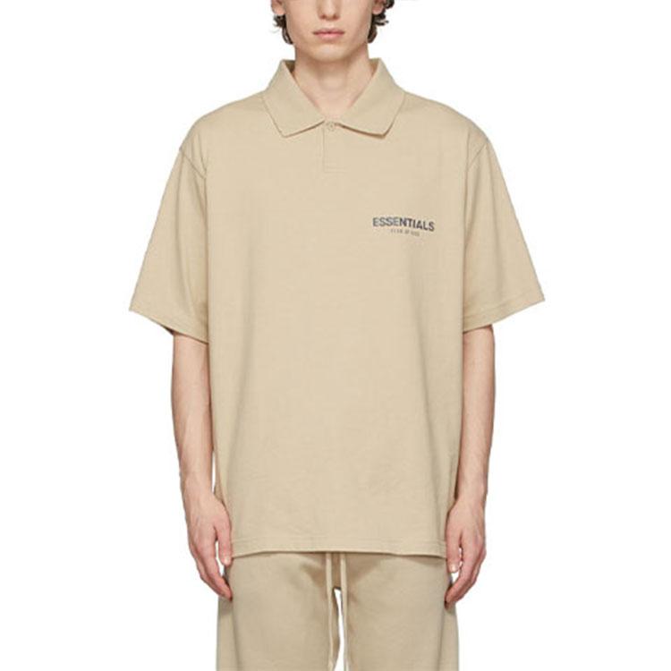 Fear of God Essentials Fall Winter 21 SSENSE Exclusive Jersey Polo With Logo Unisex Tops Beige Linen FOG-FW21-112
