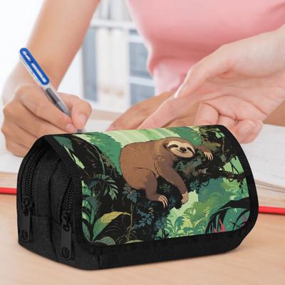 Pencil Case Featuring a Cartoon Sloth, Equipped with a Zipper And Ample Space for School Supplies. Made from Durable Polyester, This Stationery Bag Is