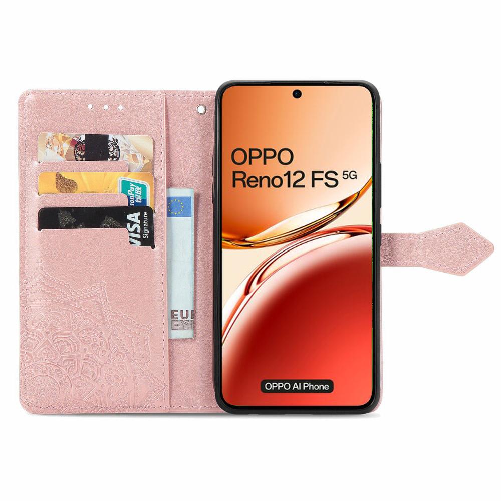 Flip Case for Oppo Reno 12FS / 12F, Mandala, Rose Gold