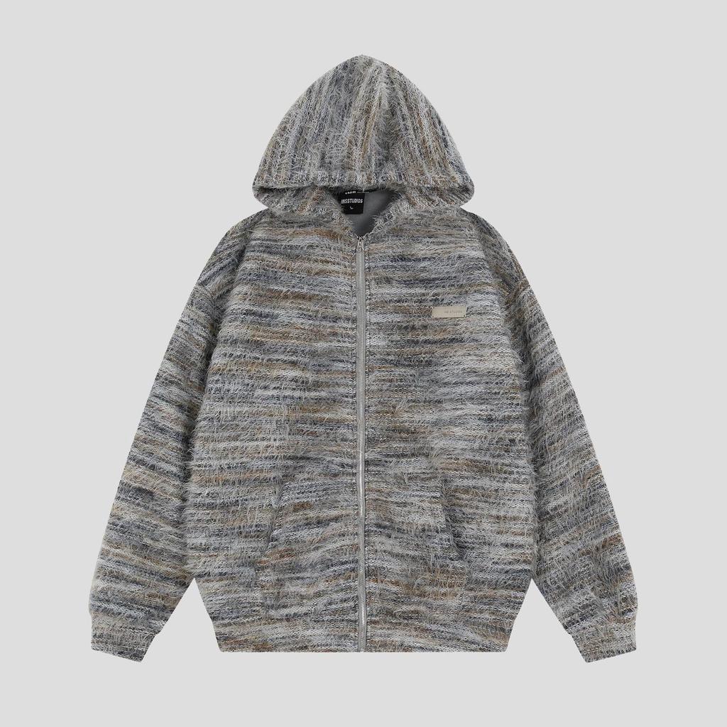 Women's Autumn/Winter Striped Hooded Sweater Coat - Loose Casual Knit Cardigan