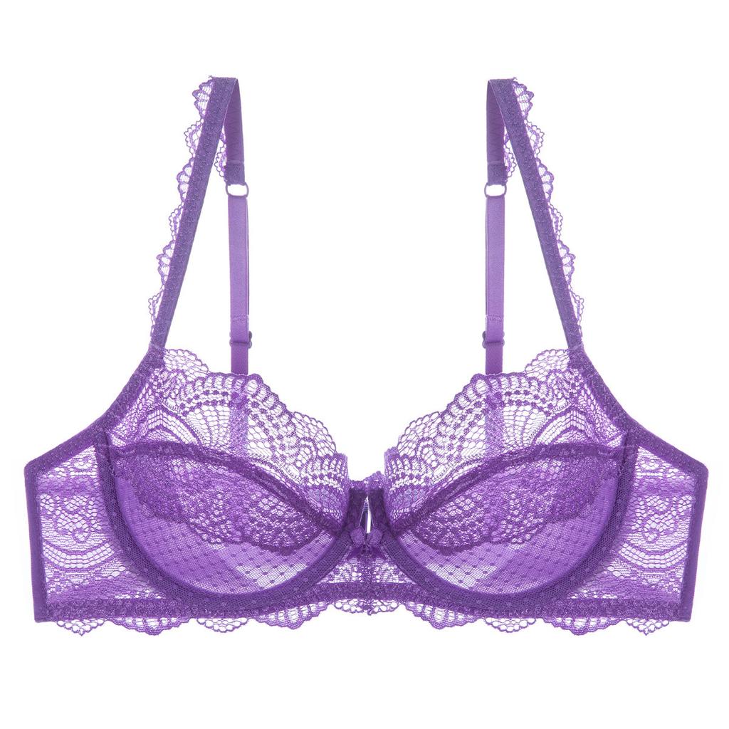 French Sexy Underwear Big Breasts Show Small Anti-sagging Underwear Summer Ultra-thin Pure Desire Large Size Lace Bra Cover